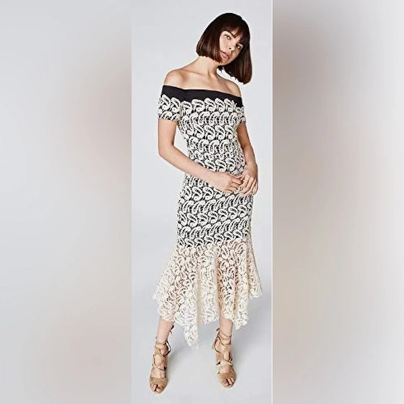 Nicole Miller White Crotchet Overlay Off-the-Shoulder Maxi Dress Size 12 NWT - Picture 1 of 11